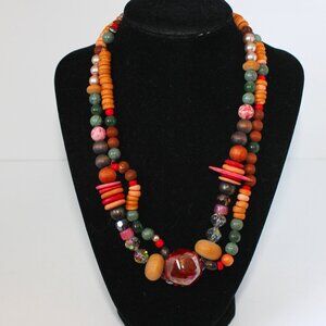 Casual Hippie Boho Style 2 Strand Mixed Bead Necklace 19" Multicolor